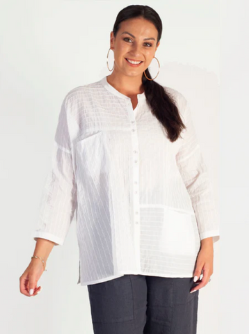 East Pintuck Cotton Oversize Pocket Shirt - White