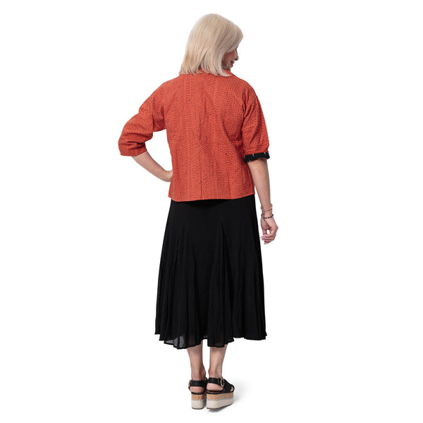 Cheesecloth Cotton Crinkle Skirt with Elasticated Waist - Flamingo