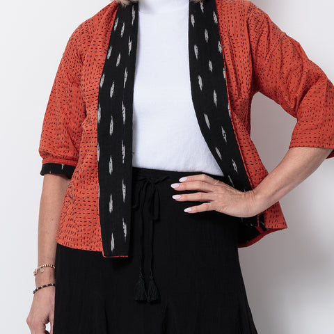 Cheesecloth Cotton Crinkle Skirt with Elasticated Waist - Black