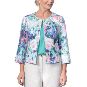 East Heligan Print Linen Edge to Edge Fitted Jacket