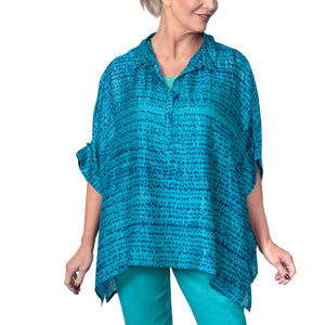 Neeru Kumar Short Sleeve Silk Shibori Printed Handkerchief Hem Top