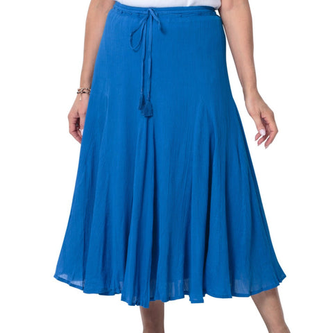 Cheesecloth Cotton Crinkle Skirt with Elasticated Waist - Wedgwood