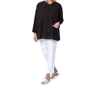 East Pintuck Cotton Oversize Pocket Shirt - Black