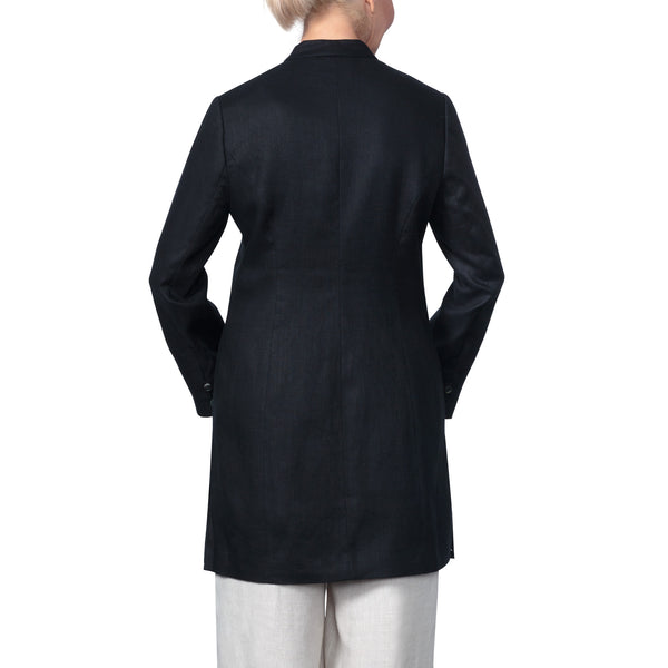 East Victoire Linen Nehru Collar Longline Jacket
