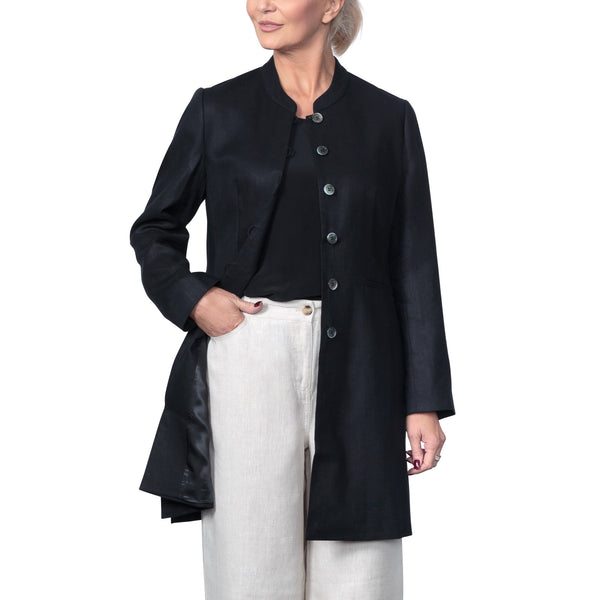 East Victoire Linen Nehru Collar Longline Jacket