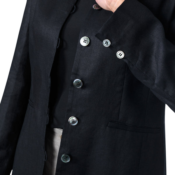 East Victoire Linen Nehru Collar Longline Jacket