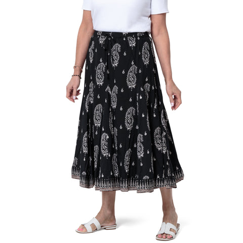 Cotton Paisley Print Mirror Godet Skirt