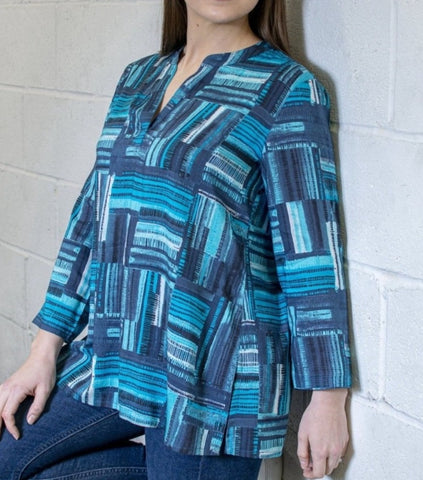 D'Azure Blue Marcelle Print V-Neck Tunic
