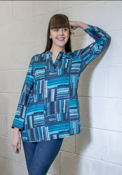 D'Azure Blue Marcelle Print V-Neck Tunic